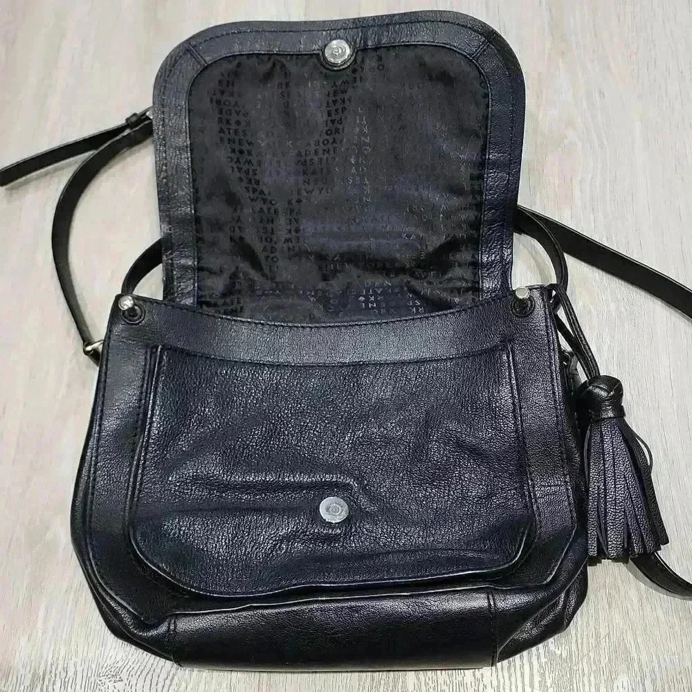 Kate Spade New York Women's Leather Tassel Saddle Crossbody Bag Black One Size - Picture 5 of 10